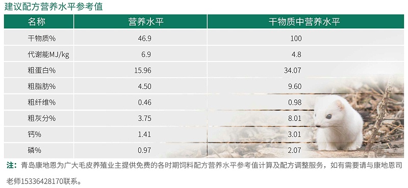 11月份进口改良水貂建议配方营养水平参考值-青岛康地恩